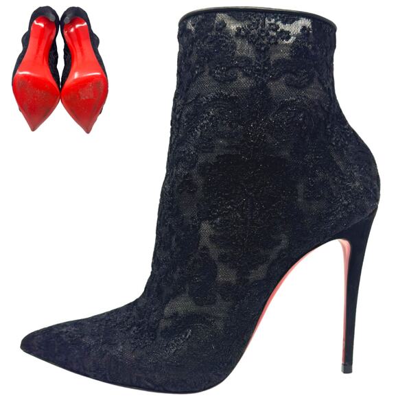 Christian Louboutin Heels So Kate Boots Ankle Booties Black Lace Mesh Shoes 36.5 - Picture 1 of 13
